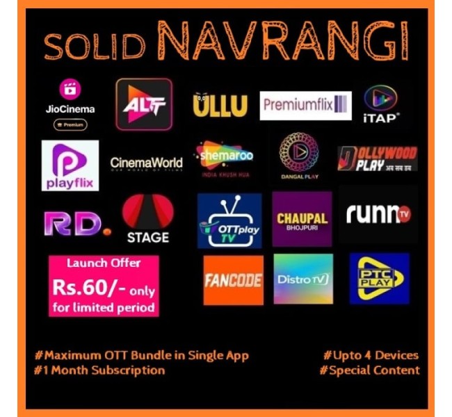 SOLID NAVRANGI MONTHLY PACK - 19 OTT APPS & 250+ Channels