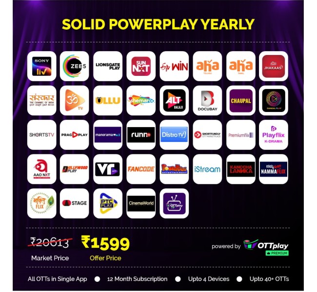 SOLID POWERPLAY PACK - 38 OTT Apps & 350+ Channels