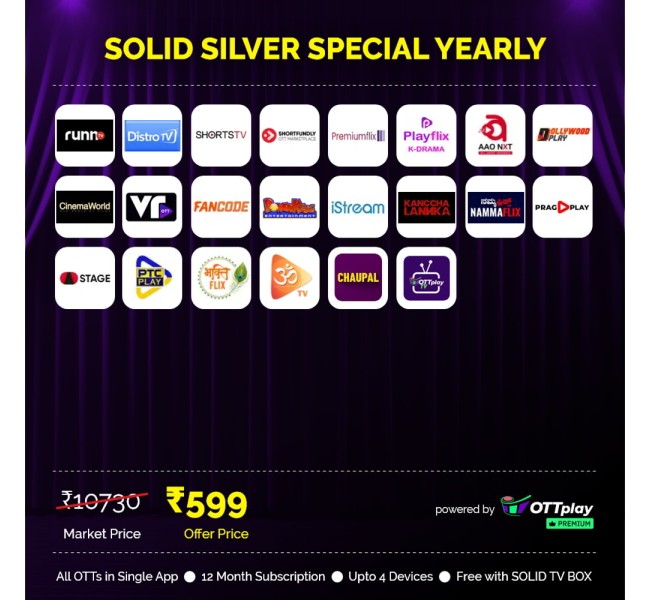 SOLID Silver Special 200+ Live Streaming Channels in 24 OTT Apps Bundle Pack