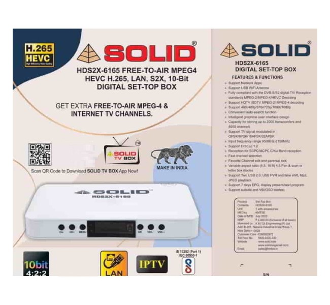 SOLID HDS2X-6165 H.265 10Bits HEVC S2X FullHD FTA  Set-Top Box