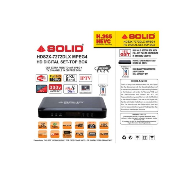 SOLID HDS2X-7272DLX S2X H.265 HD FTA Set-Top Box