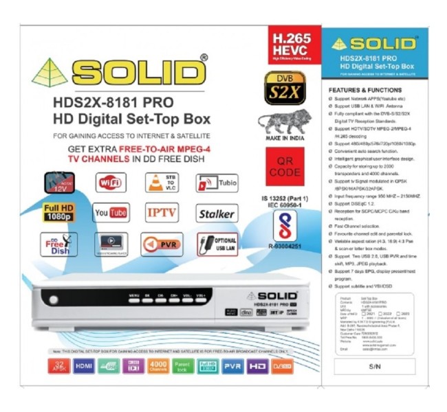 SOLID HDS2X-8181PRO H.265 T2-MI HEVC S2X FullHD FTA  Set-Top Box