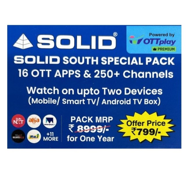 SOLID SOUTH ANNUALLY OTT BUNDLE PACK - 16 OTT Apps & 250+ Channels