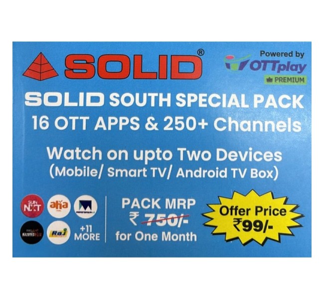 SOLID SOUTH SPECIAL MONTHLY PACK - 16 OTT Apps & 250+ Channels
